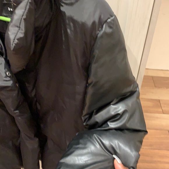 Winter coat- false leather good condition Size: L - Picture 2 of 11